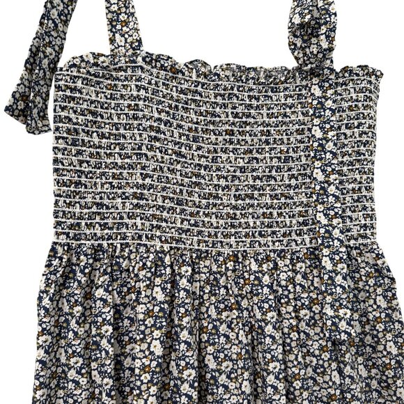 O.P.T One Pretty Time Navy Floral Smocked Tie Strap Tiered Midi Dress Large NEW - Picture 3 of 6